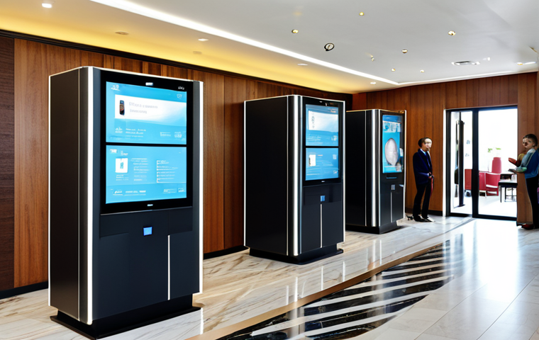 Modern Hotel Lobby - Focus on Technology and Personalization**

"A bright, modern hotel lobby, showcasing a digital check-in kiosk and a friendly concierge interacting with guests.  Guests are fully clothed in fashionable travel attire.  The scene includes comfortable seating areas and subtle displays of local art.  Emphasis on clean lines, inviting atmosphere, and advanced technology.  Safe for work, appropriate content, fully clothed, professional photography, perfect anatomy, natural proportions, high quality."

**