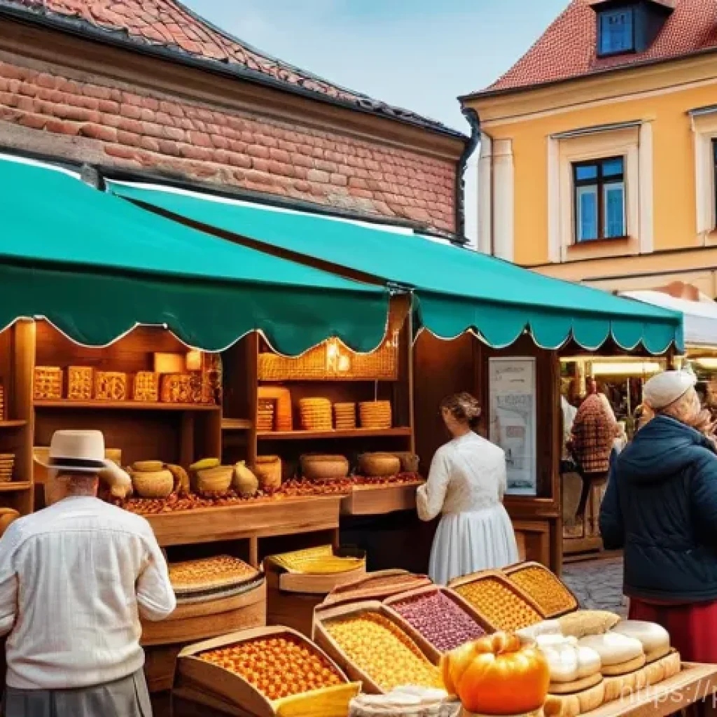 관광 경제학 - **Vibrant Polish Market Square:** A bustling and colorful market square in a historic Polish city, i...