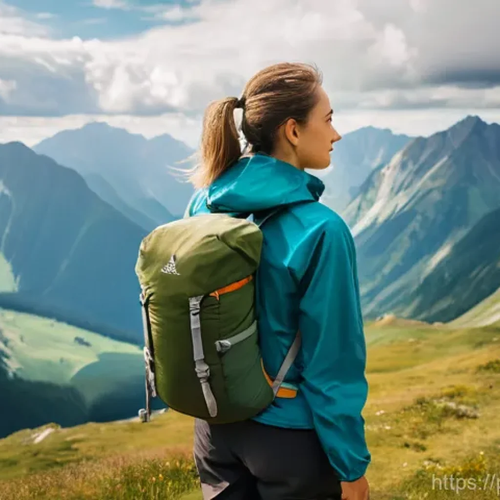 혼자 여행하는 문화 - **A Serene Moment in the Polish Mountains:** A female solo traveler, aged 25-35, stands confidently ...