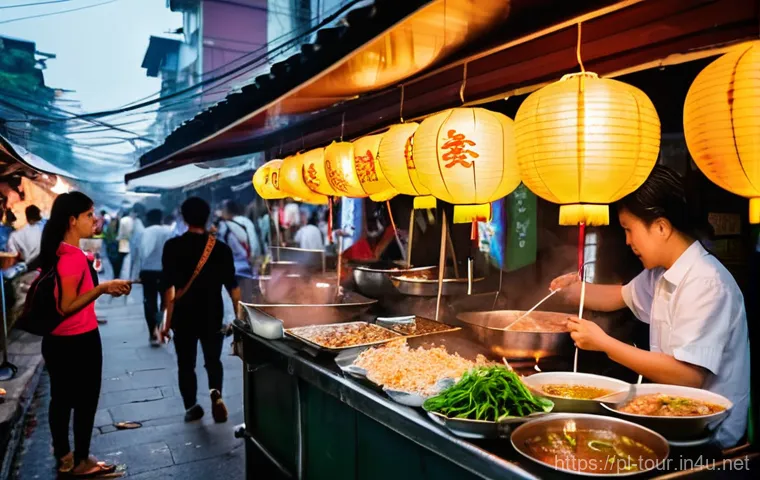 아시아 관광 시장 - **Prompt 1: Vibrant Asian Street Food Experience**
    "A bustling, vibrant night market scene in a ...