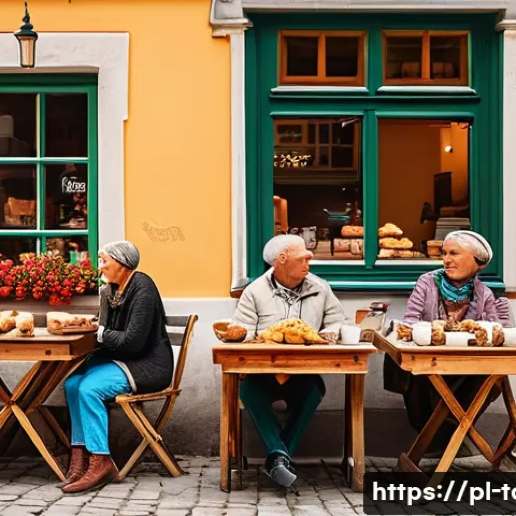여행 트렌드 - A cozy, sunlit local caf&eacute; scene in a small Polish town, featuring diverse travelers enjoying coffee ...