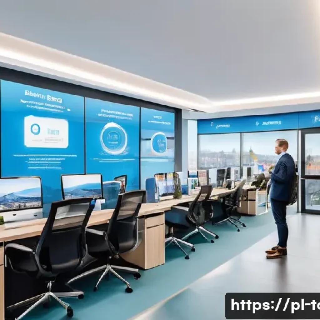 관광 경영의 글로벌화 - A modern travel agency office in Warsaw, Poland, showcasing digital transformation in tourism manage...