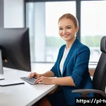 고객 경험 관리 - A modern Polish e-commerce customer service scene showing a friendly customer support representative...