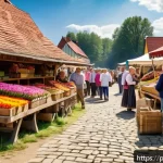 브랜드 마케팅 - A vibrant, authentic Polish local market scene in Małopolska region, showcasing regional farmers and...